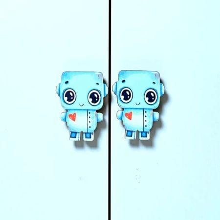 Handcrafted Acacia Wood Robot Handle Pair